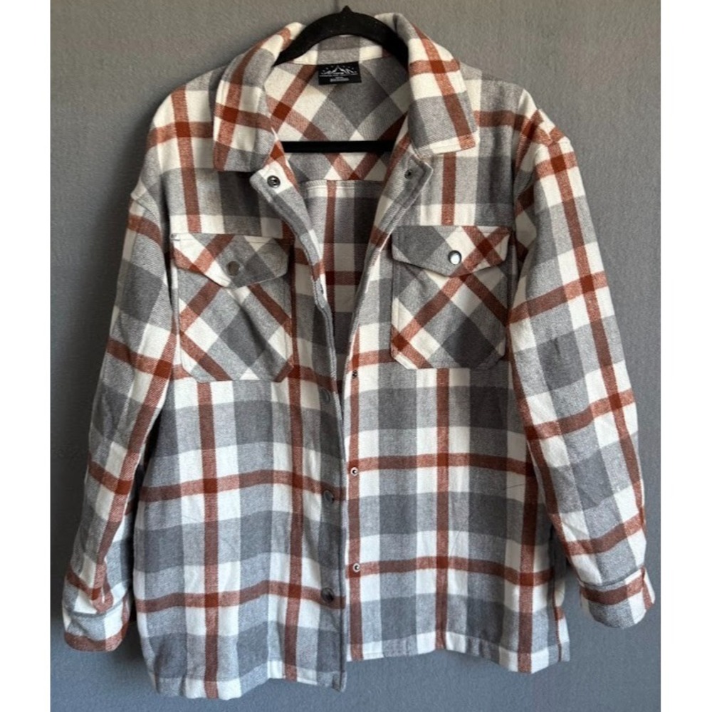 HFX  Shirt Jacket Men Medium Multicolor Plaid Snap Front Shacket Pockets Flannel